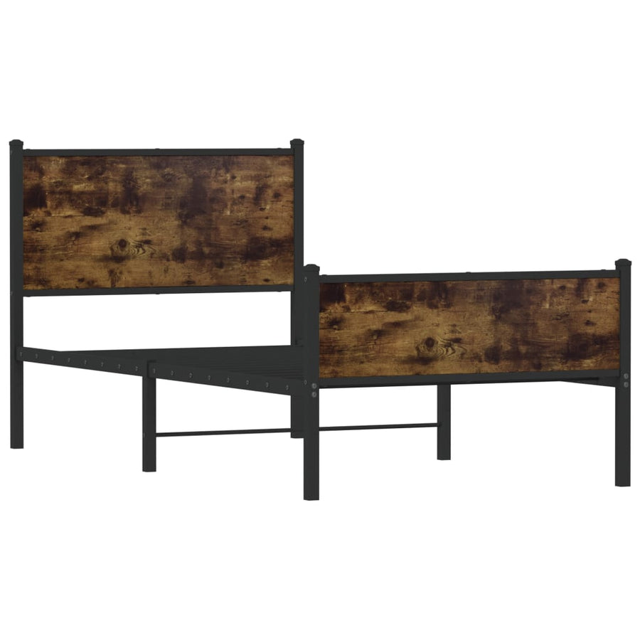 Bedframe met hoofd-en voeteneinde metaal gerookt eiken 80x200cm