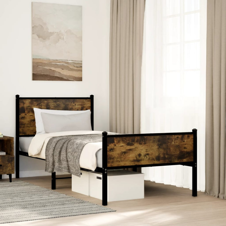 Bedframe met hoofd-en voeteneinde metaal gerookt eiken 80x200cm