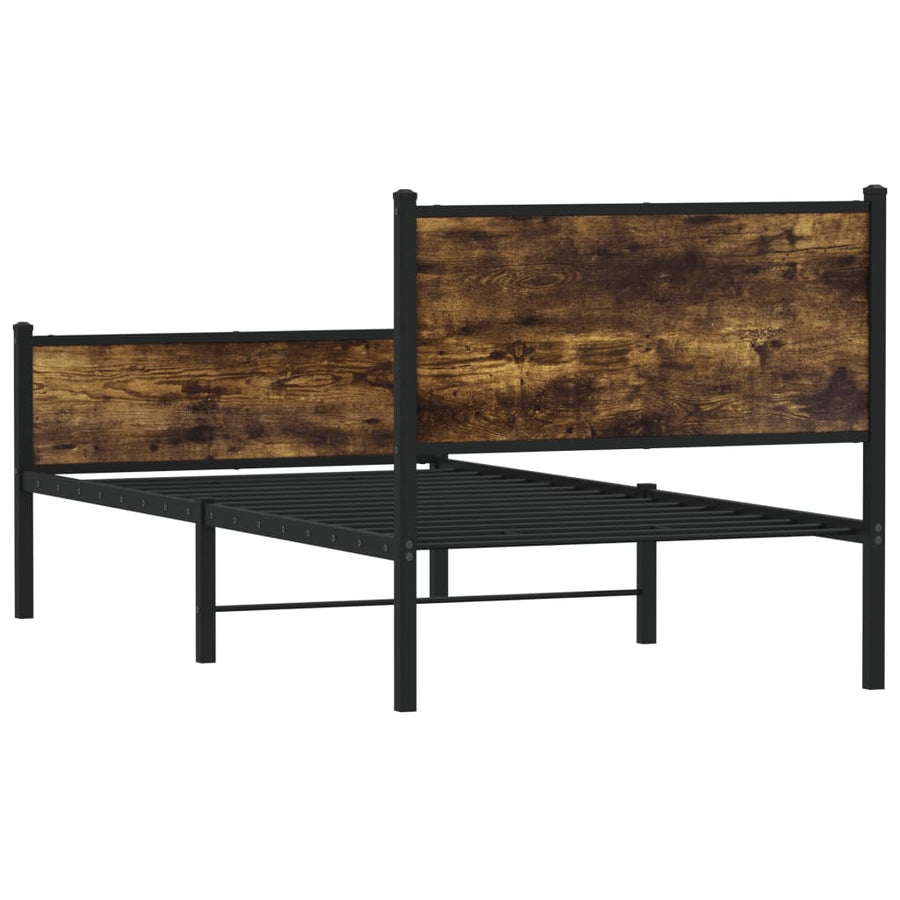 Bedframe met hoofd-en voeteneinde metaal gerookt eiken 80x200cm