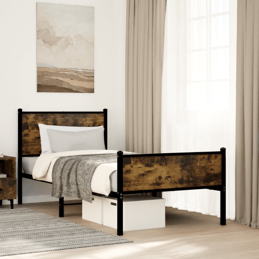 Bedframe met hoofd-en voeteneinde metaal gerookt eiken 90x200cm