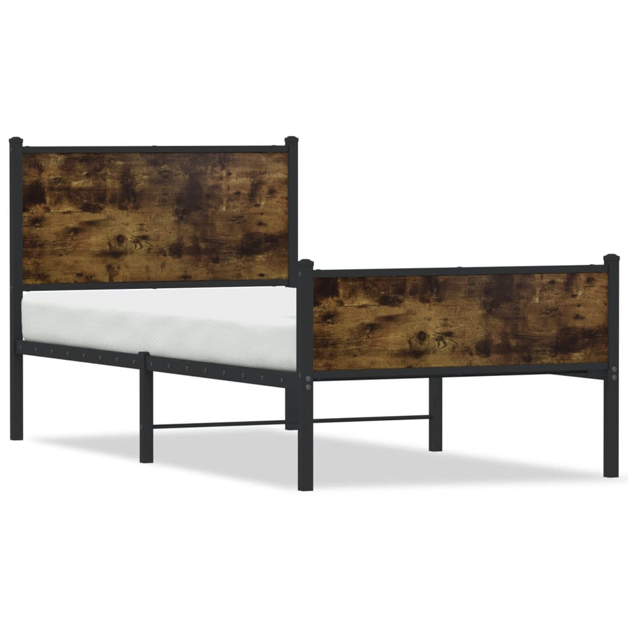 Bedframe met hoofd-en voeteneinde metaal gerookt eiken 90x200cm