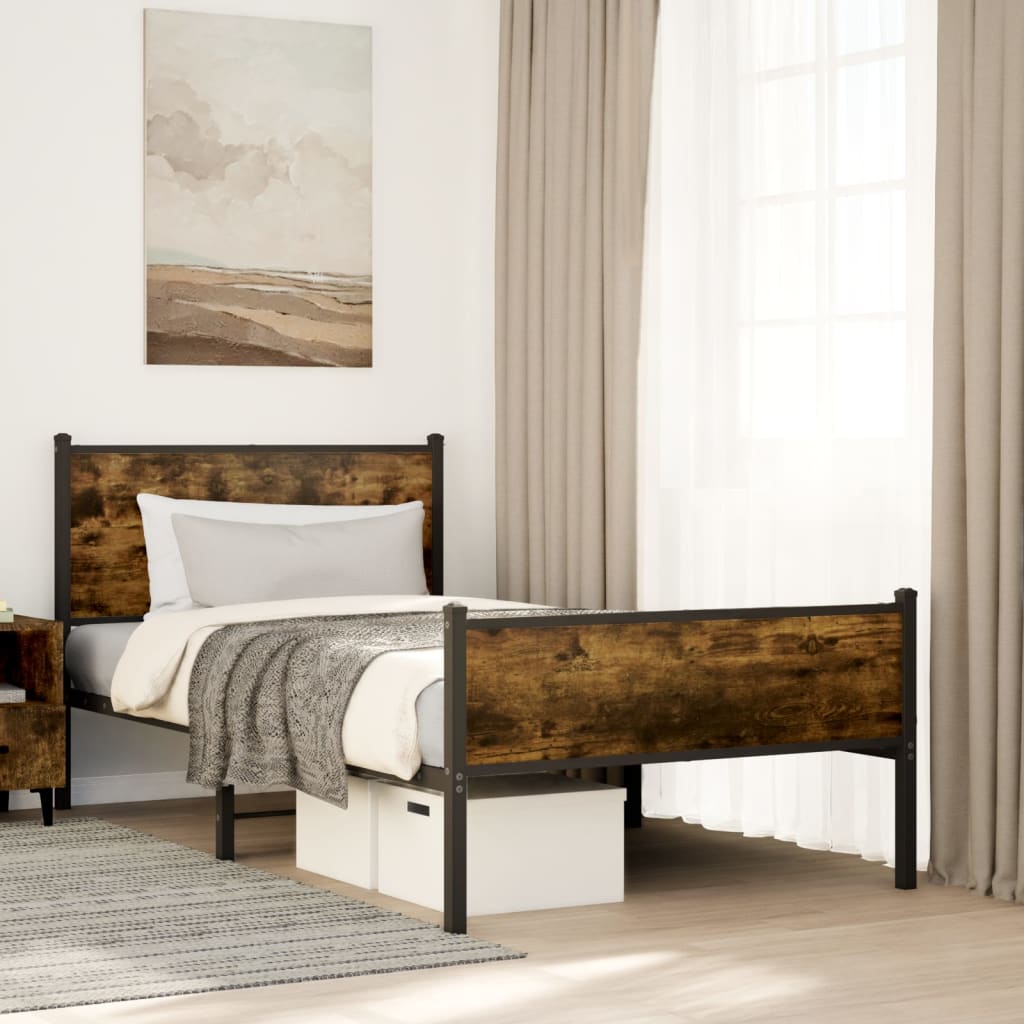 Bedframe hoofd- en voeteneinde metaal gerookt eiken 100x190 cm