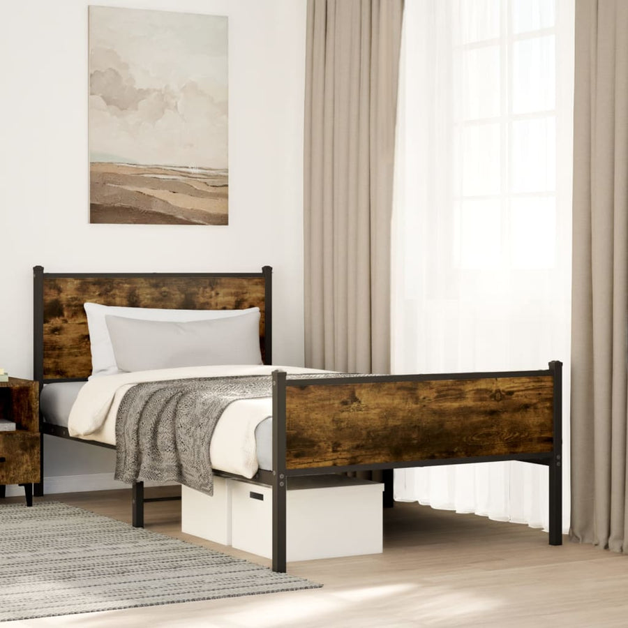 Bedframe hoofd- en voeteneinde metaal gerookt eiken 100x200 cm