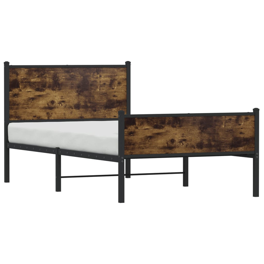 Bedframe hoofd- en voeteneinde metaal gerookt eiken 100x200 cm