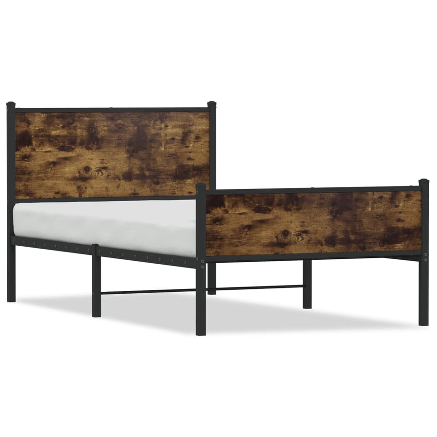 Bedframe hoofd- en voeteneinde metaal gerookt eiken 107x203 cm