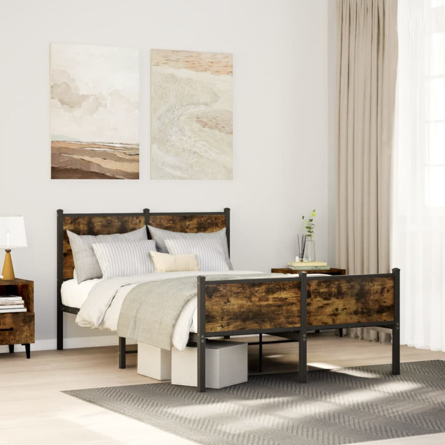 Bedframe hoofd- en voeteneinde metaal gerookt eiken 120x190 cm