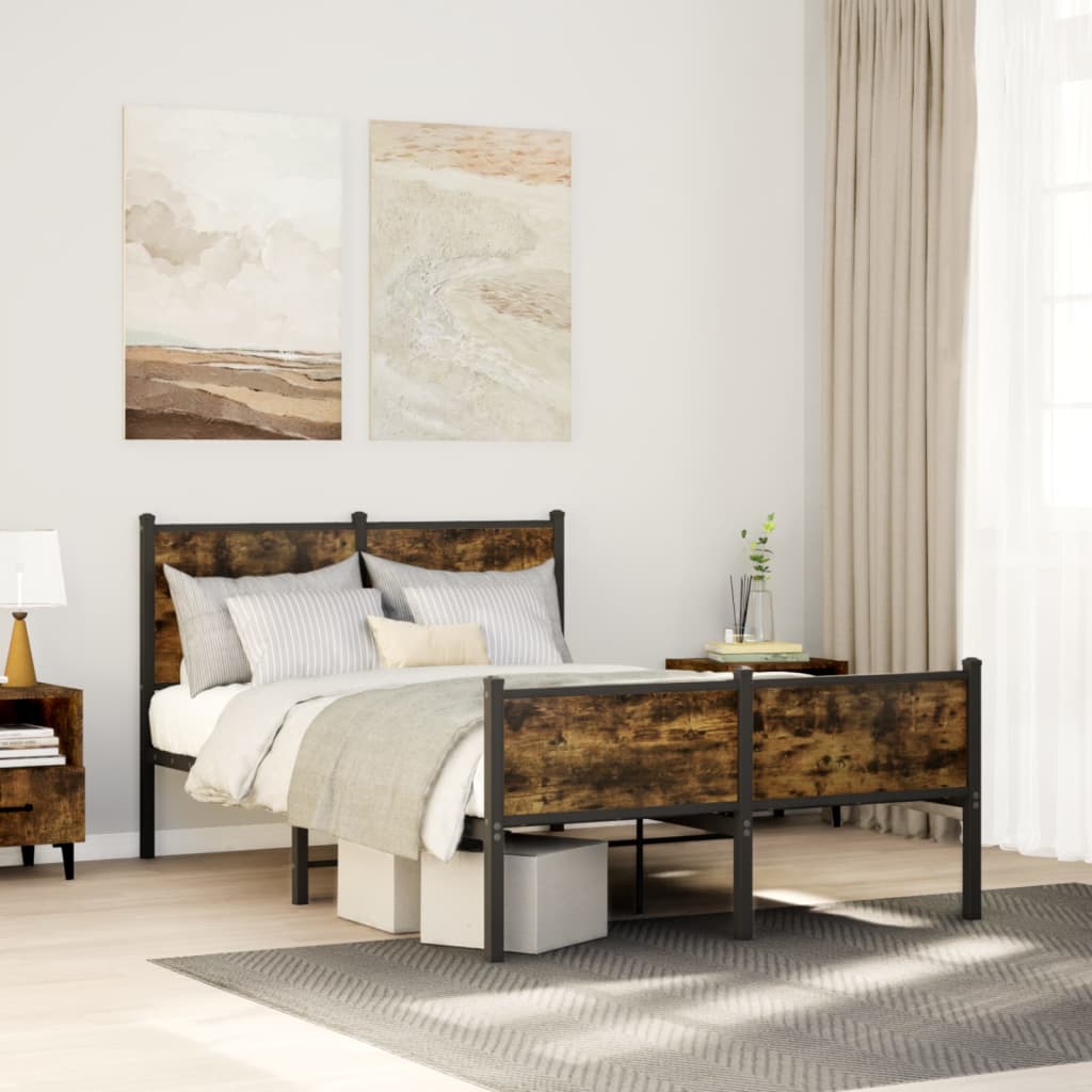 Bedframe hoofd- en voeteneinde metaal gerookt eiken 120x200 cm