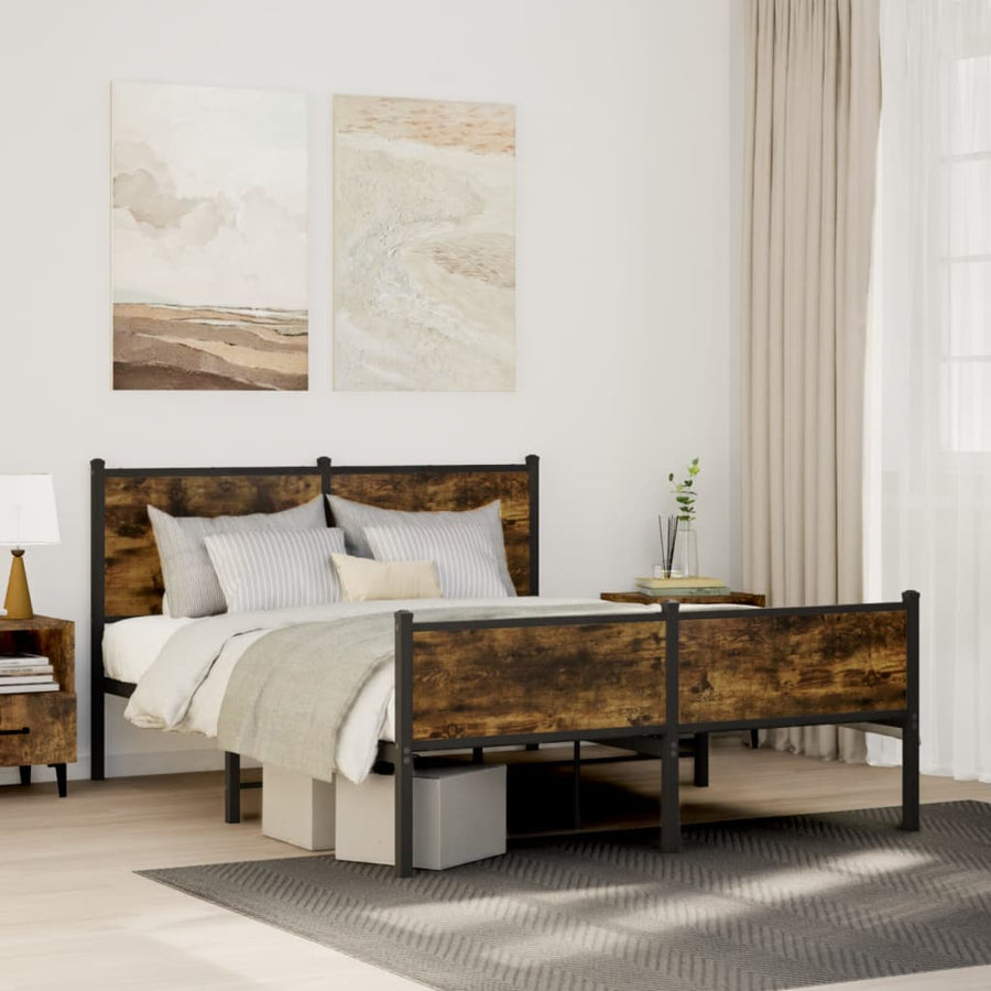 Bedframe hoofd- en voeteneinde metaal gerookt eiken 140x190 cm