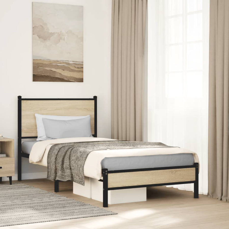 Bedframe zonder matras metaal sonoma eikenkleurig 75x190 cm