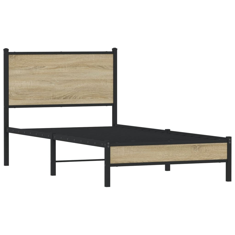 Bedframe met hoofdbord metaal sonoma eikenkleurig 80x200 cm