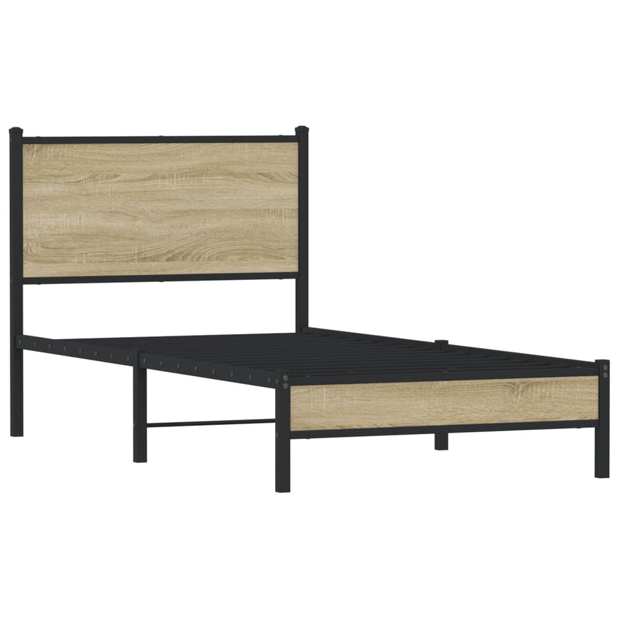 Bedframe met hoofdbord metaal sonoma eikenkleurig 90x200 cm