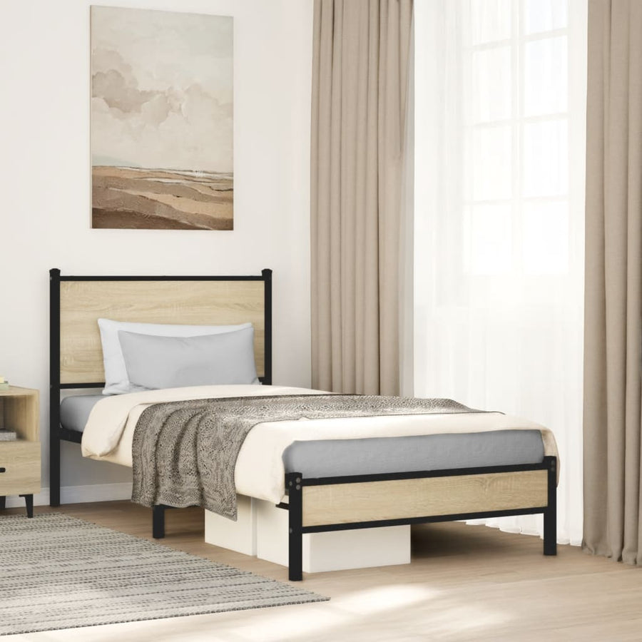 Bedframe met hoofdbord metaal sonoma eikenkleurig 90x200 cm