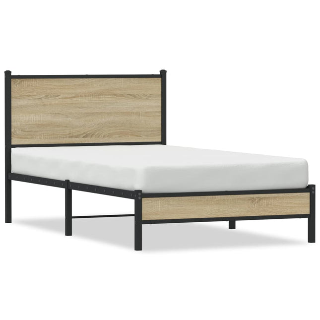 Bedframe met hoofdbord metaal sonoma eikenkleurig 100x190 cm