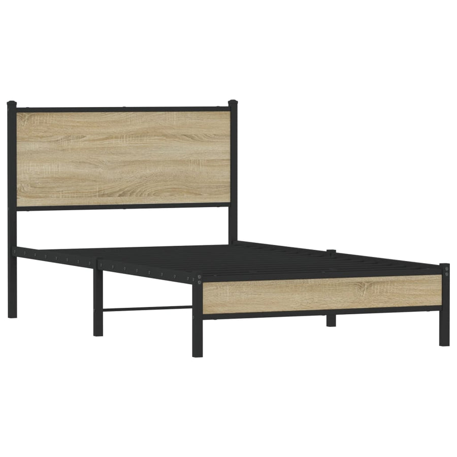 Bedframe met hoofdbord metaal sonoma eikenkleurig 100x200 cm