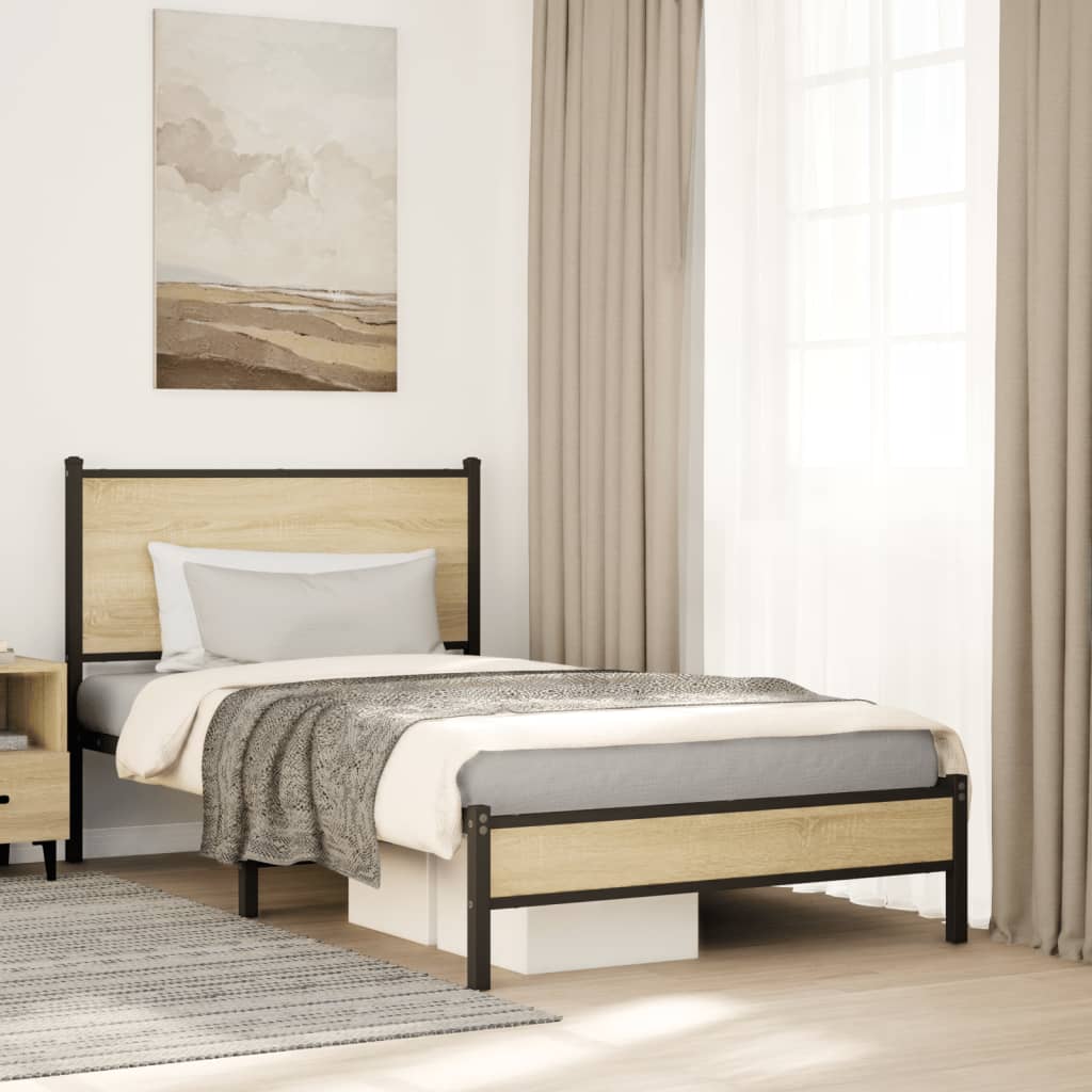 Bedframe met hoofdbord metaal sonoma eikenkleurig 100x200 cm