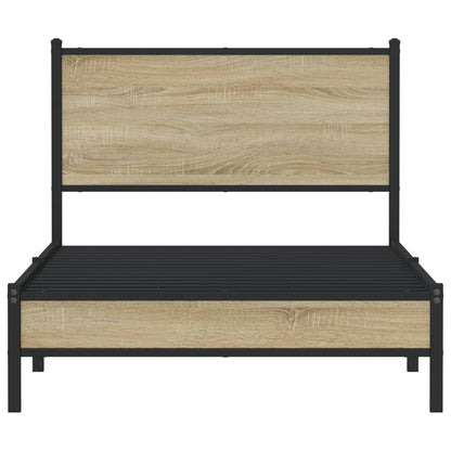 Bedframe met hoofdbord metaal sonoma eikenkleurig 100x200 cm