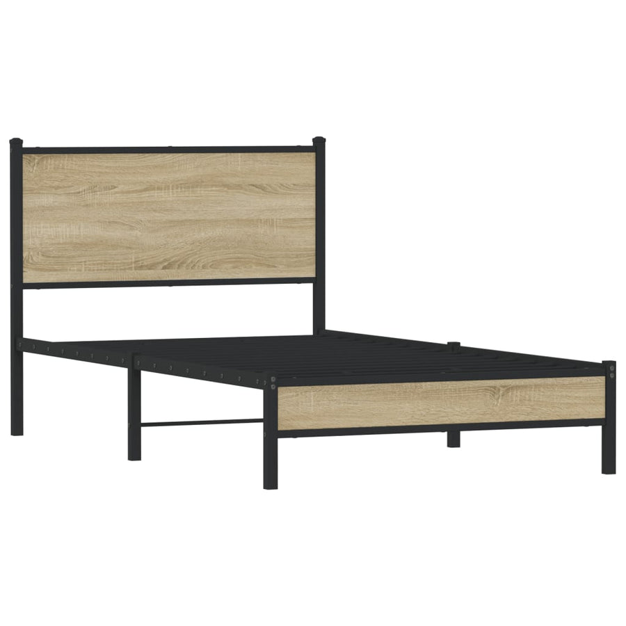 Bedframe met hoofdbord metaal sonoma eikenkleurig 107x203 cm