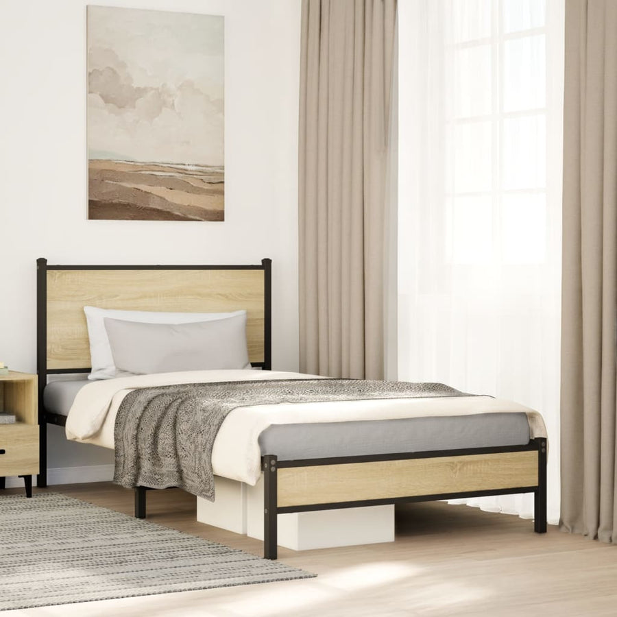 Bedframe met hoofdbord metaal sonoma eikenkleurig 107x203 cm