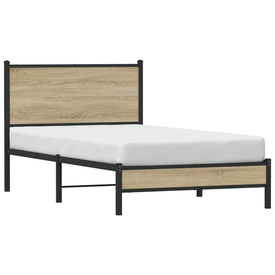 Bedframe met hoofdbord metaal sonoma eikenkleurig 107x203 cm