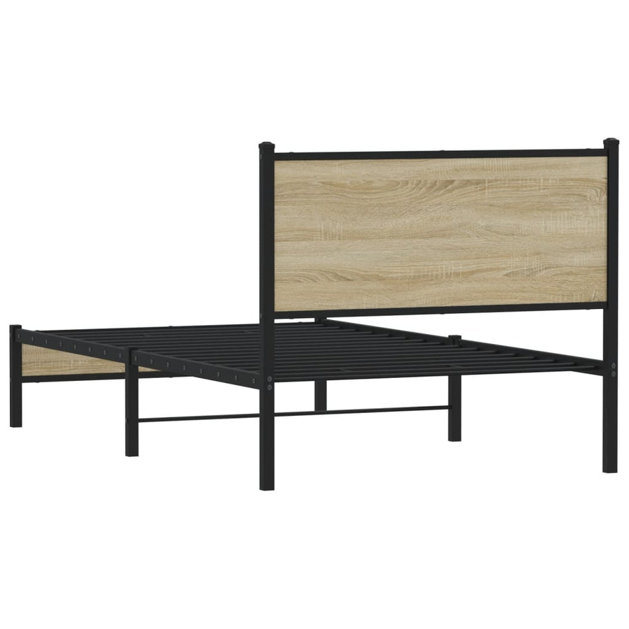 Bedframe met hoofdbord metaal sonoma eikenkleurig 107x203 cm