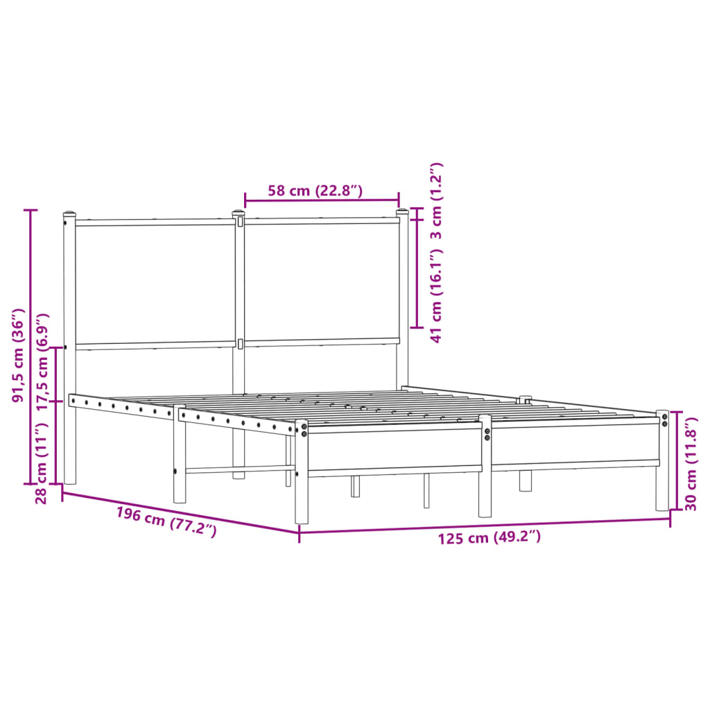 Bedframe Zonder Matras Metaal Kleurig 120 x 190 cm Sonoma eiken