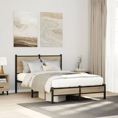 Bedframe met hoofdbord metaal sonoma eikenkleurig 120x200 cm