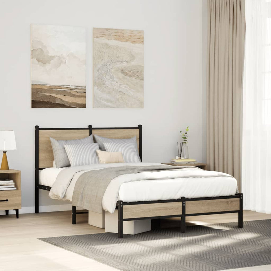 Bedframe met hoofdbord metaal sonoma eikenkleurig 120x200 cm