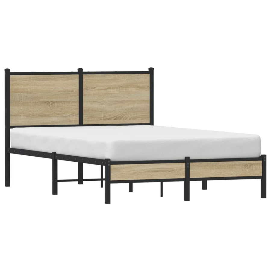 Bedframe met hoofdbord metaal sonoma eikenkleurig 120x200 cm