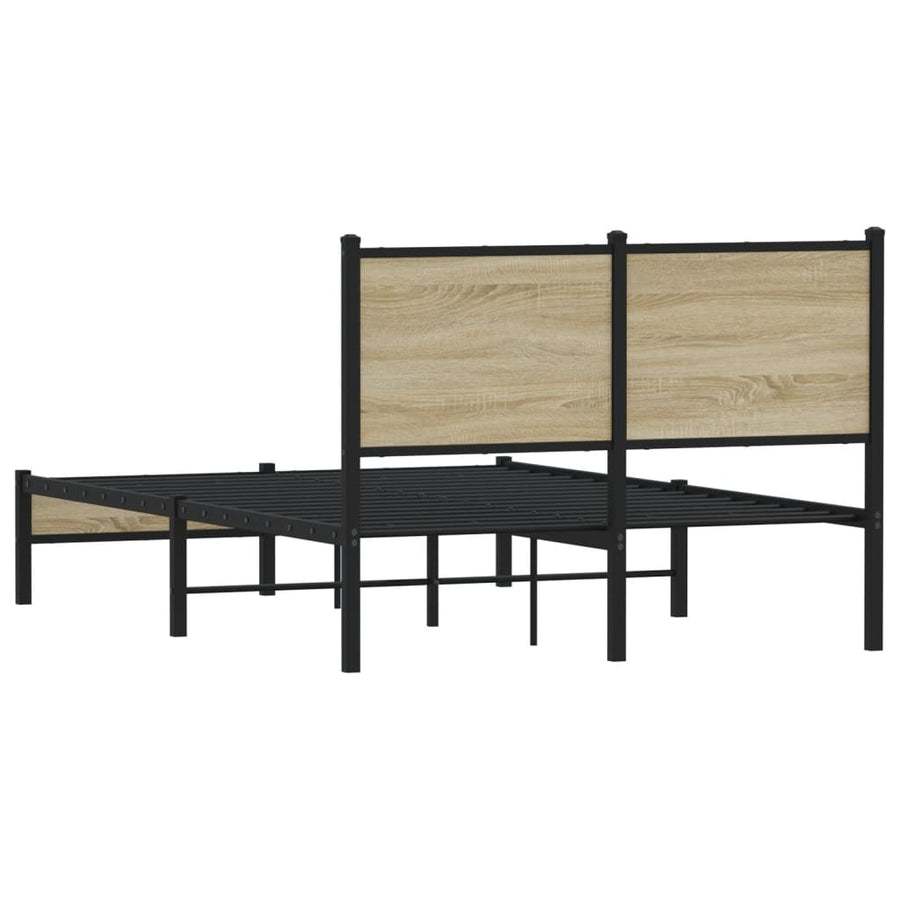Bedframe met hoofdbord metaal sonoma eikenkleurig 120x200 cm