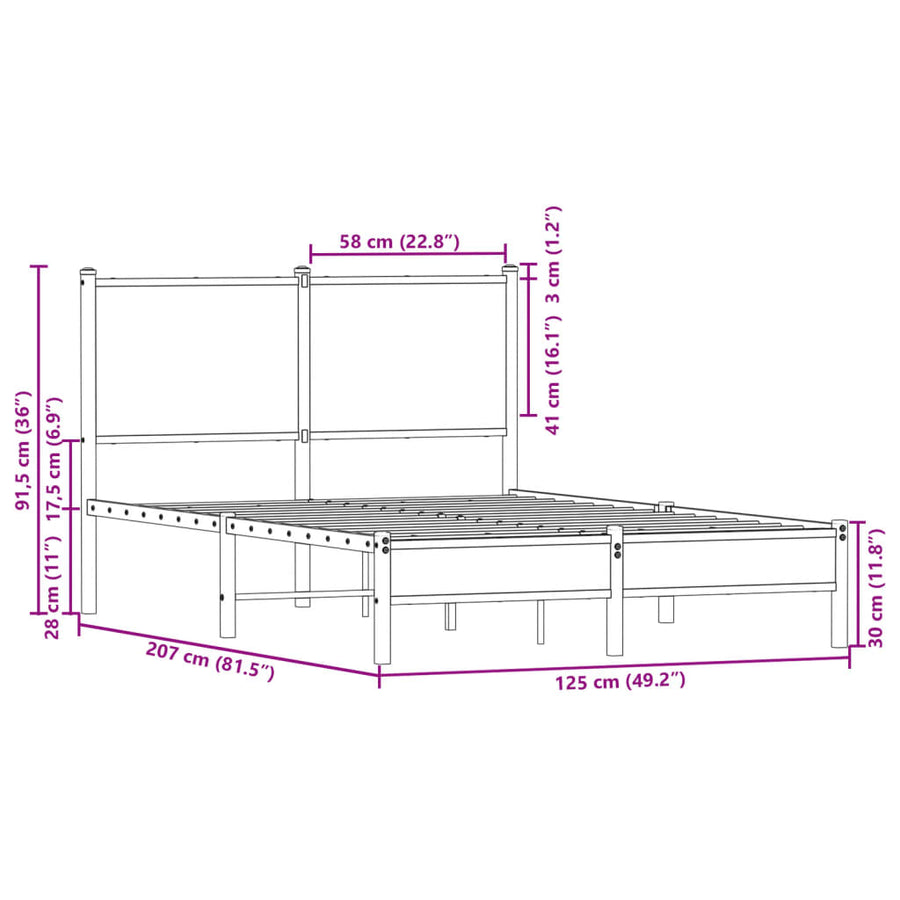 Bedframe met hoofdbord metaal sonoma eikenkleurig 120x200 cm