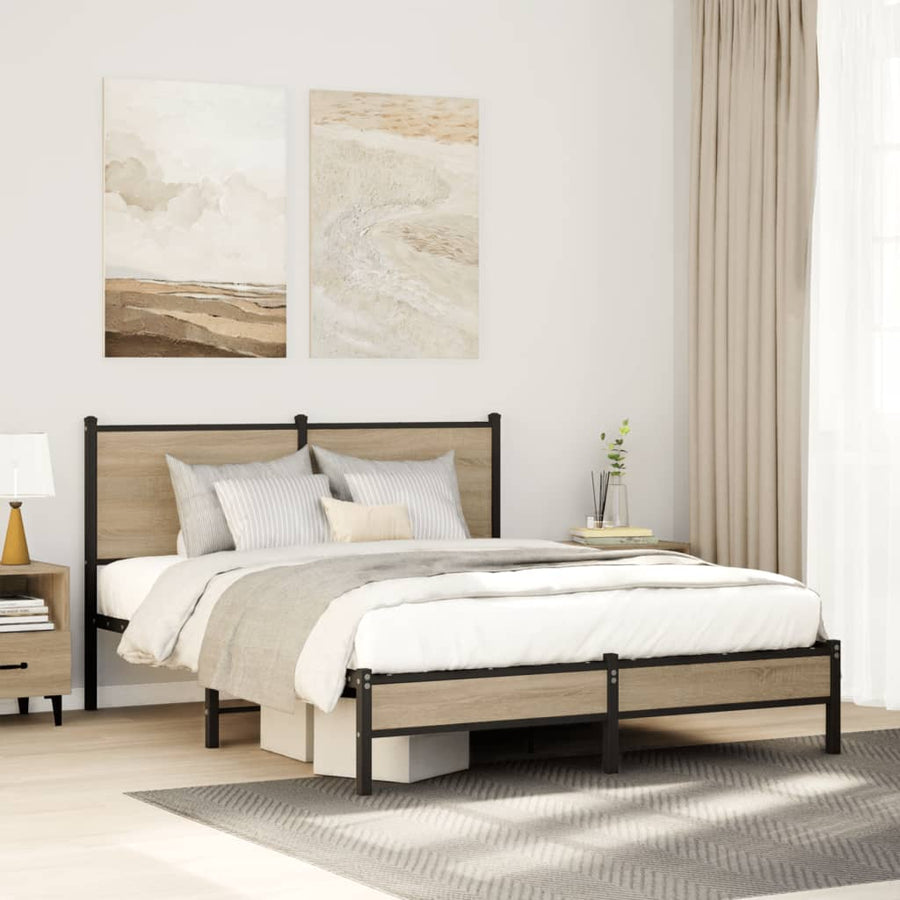 Bedframe met hoofdbord metaal sonoma eikenkleurig 137x190 cm