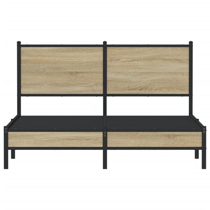 Bedframe met hoofdbord metaal sonoma eikenkleurig 137x190 cm