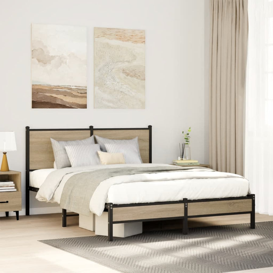 Bedframe Zonder Matras Metaal Kleurig 140 x 190 cm Sonoma eiken