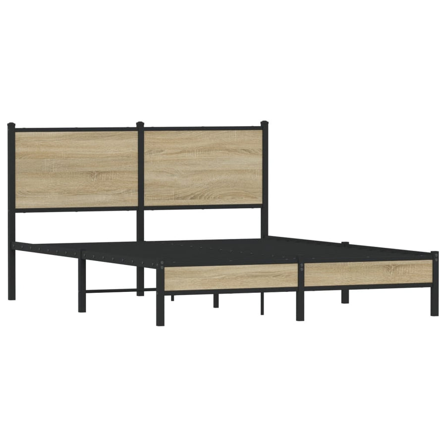 Bedframe met hoofdbord metaal sonoma eikenkleurig 150x200 cm