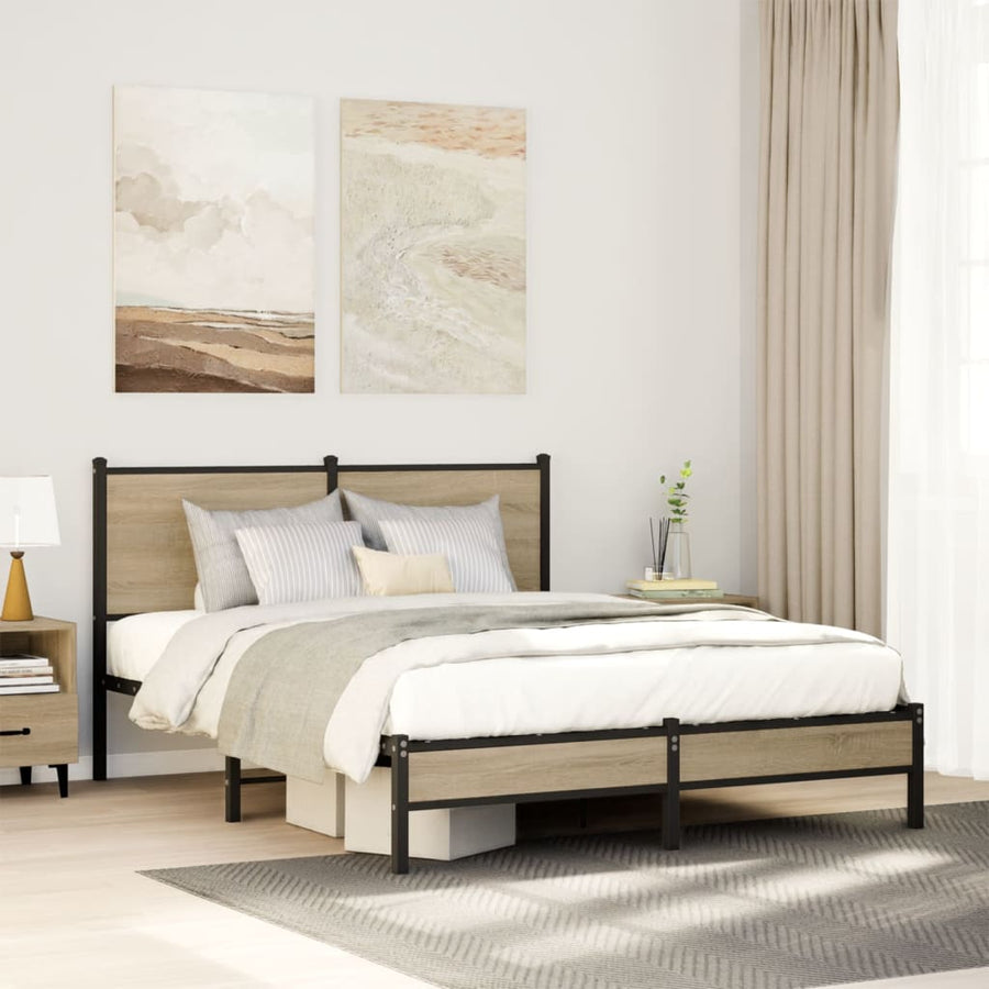 Bedframe met hoofdbord metaal sonoma eikenkleurig 150x200 cm