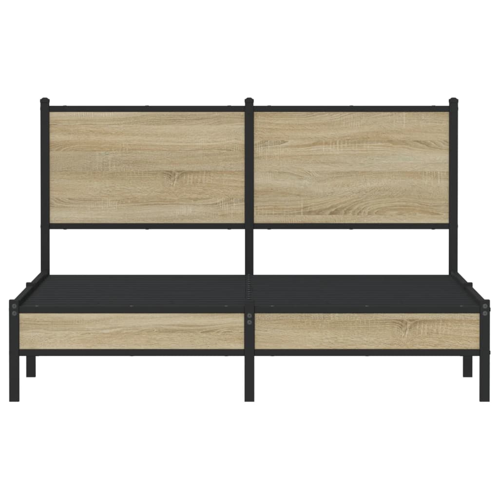 Bedframe met hoofdbord metaal sonoma eikenkleurig 150x200 cm
