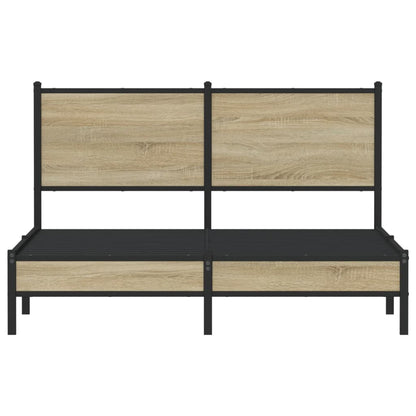 Bedframe met hoofdbord metaal sonoma eikenkleurig 150x200 cm