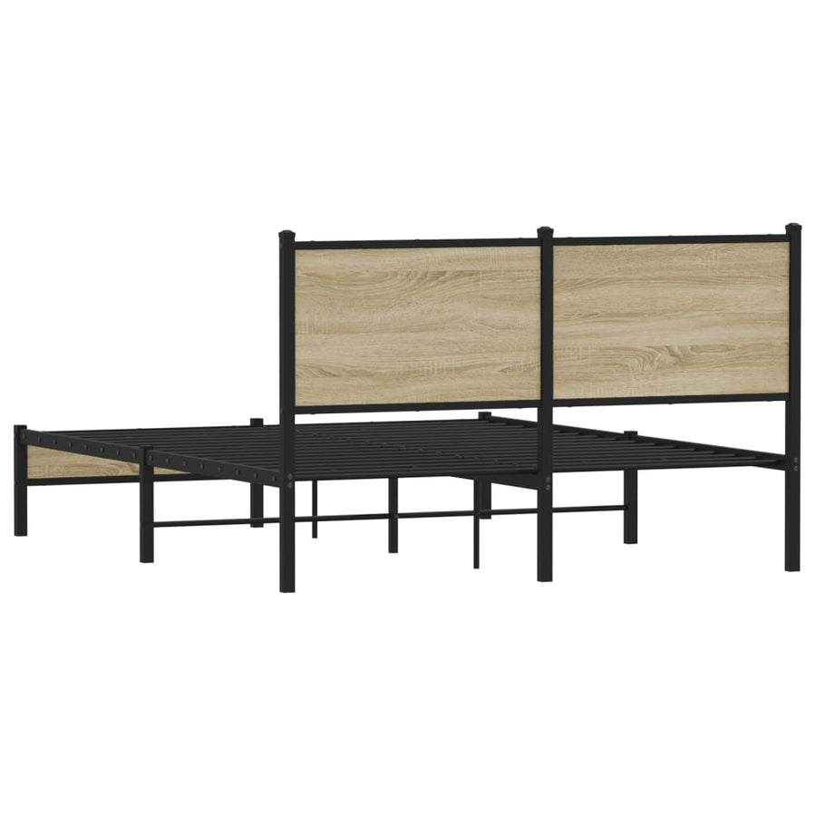 Bedframe met hoofdbord metaal sonoma eikenkleurig 150x200 cm
