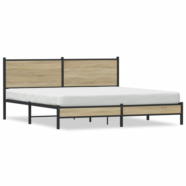 Bedframe met hoofdbord metaal sonoma eikenkleurig 160x200 cm