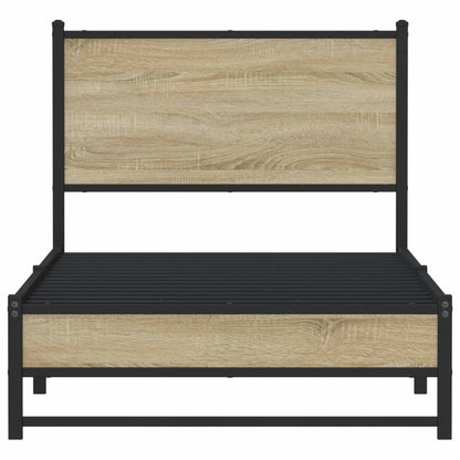 Bedframe met hoofdbord metaal sonoma eikenkleurig 75x190 cm