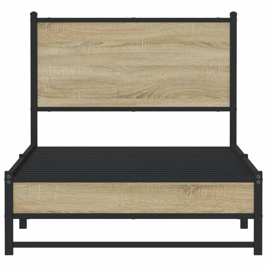Bedframe met hoofdbord metaal sonoma eikenkleurig 75x190 cm