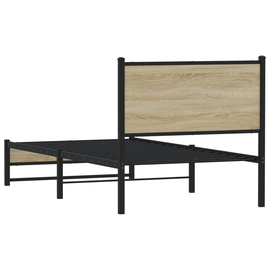 Bedframe met hoofdbord metaal sonoma eikenkleurig 75x190 cm