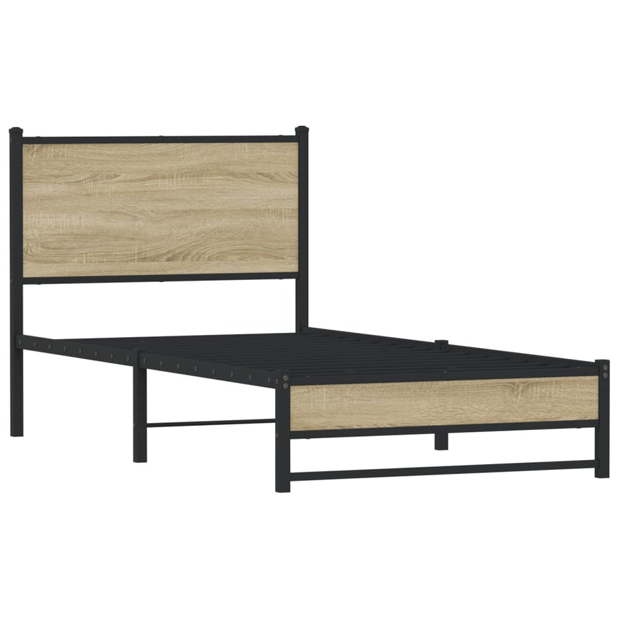 Bedframe met hoofdbord metaal sonoma eikenkleurig 80x200 cm