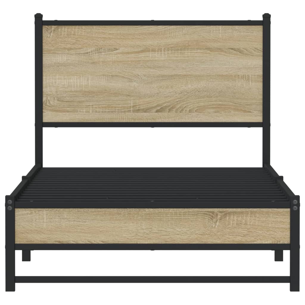 Bedframe met hoofdbord metaal sonoma eikenkleurig 80x200 cm