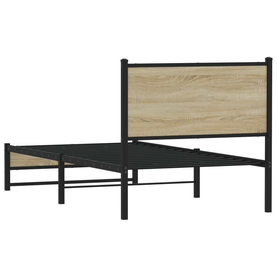 Bedframe met hoofdbord metaal sonoma eikenkleurig 80x200 cm