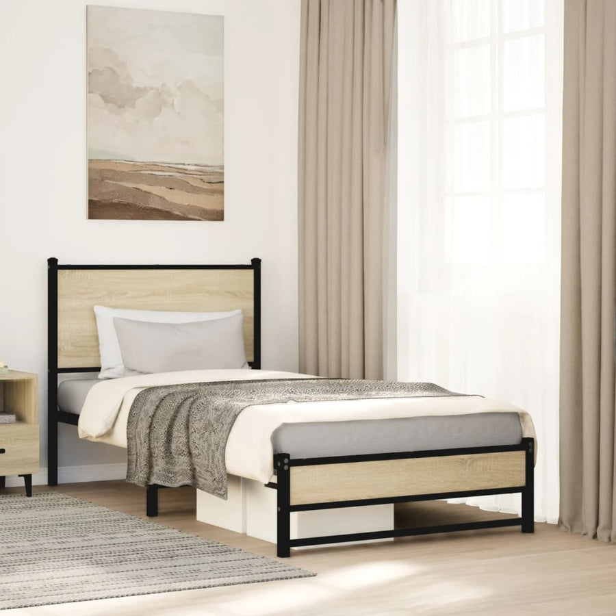 Bedframe met hoofdbord metaal sonoma eikenkleurig 90x190 cm
