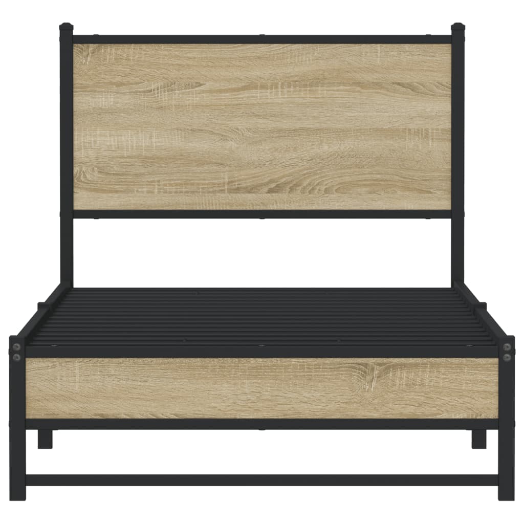 Bedframe met hoofdbord metaal sonoma eikenkleurig 90x190 cm