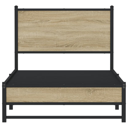 Bedframe met hoofdbord metaal sonoma eikenkleurig 90x190 cm