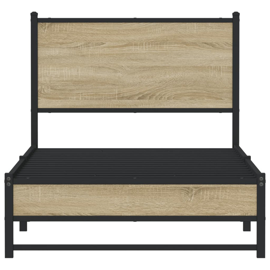 Bedframe met hoofdbord metaal sonoma eikenkleurig 90x190 cm