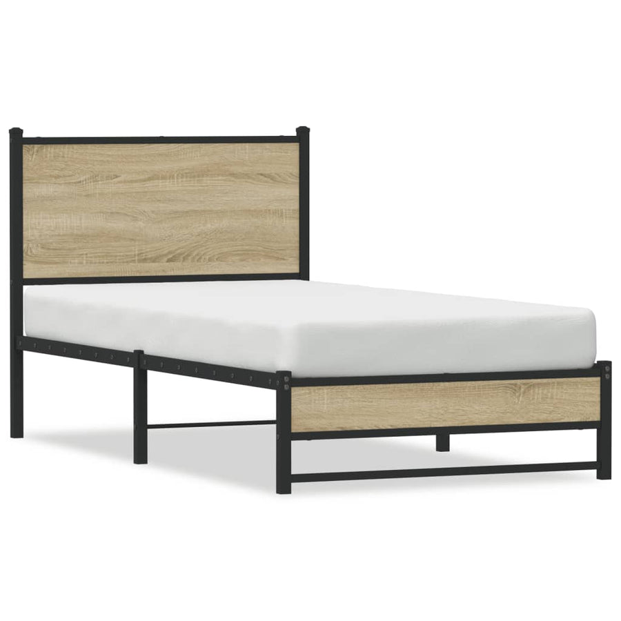 Bedframe met hoofdbord metaal sonoma eikenkleurig 90x190 cm